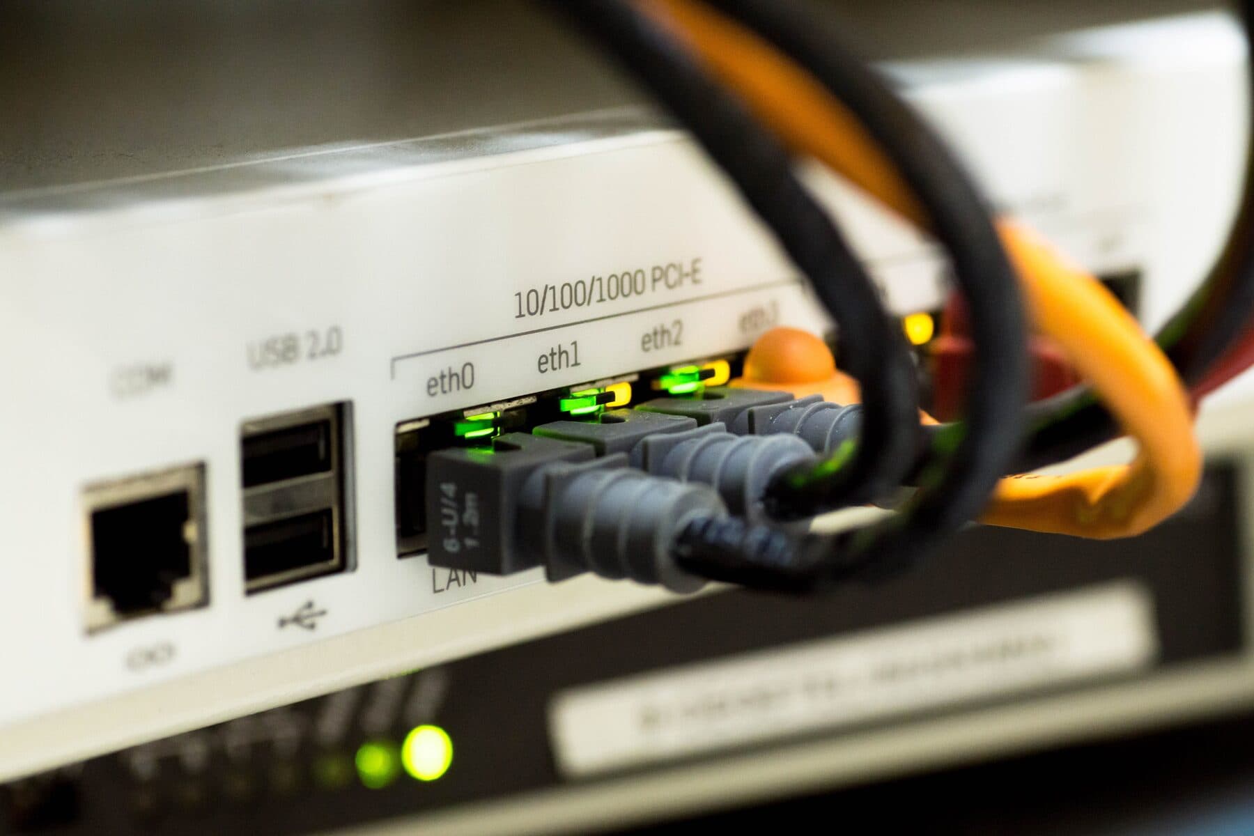 Network connections and activity lights on routing equipment
